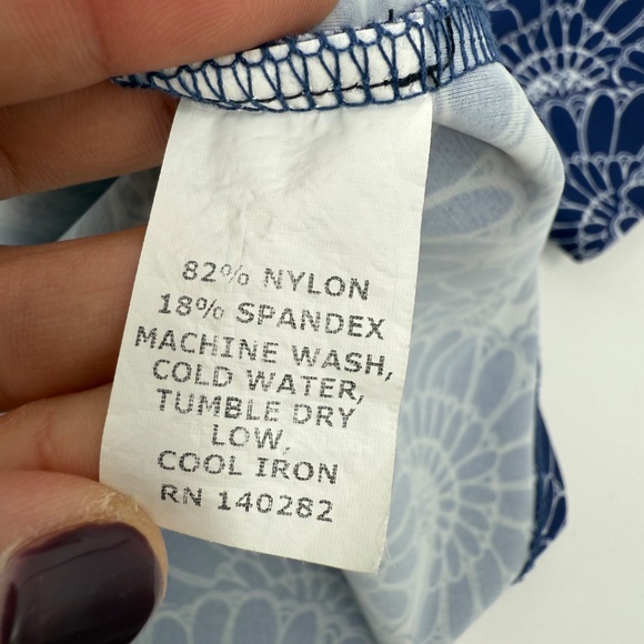 Katherine Way Top Women Small Blue White V Neck 3/4 Sleeve Swim Resort Stretch - Picture 8 of 11